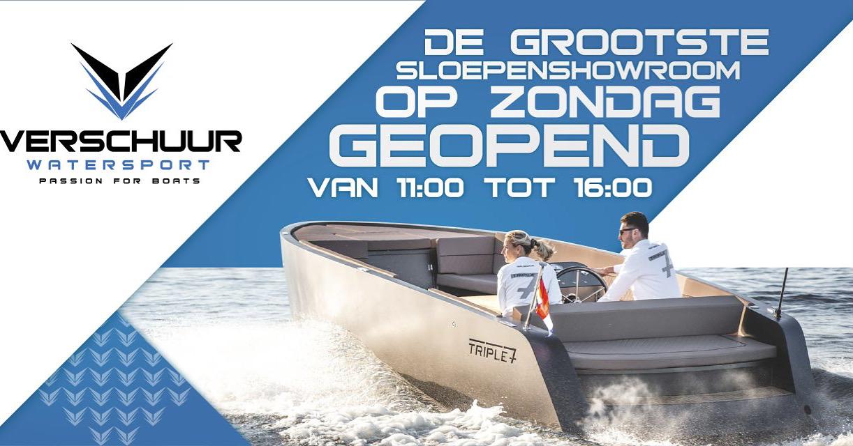 grootste sloepenshowroom Nederland Verschuur Watersport met Isloep Rapida tender op zondag geopend